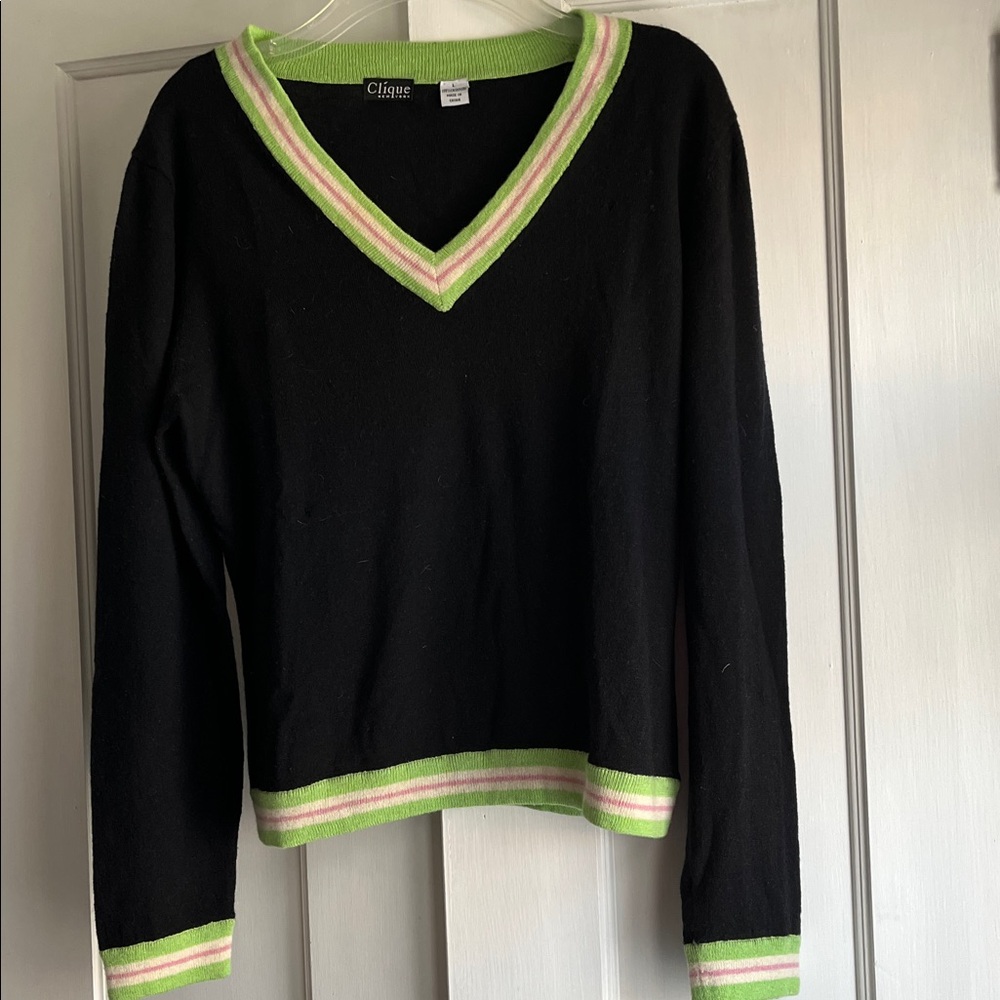 Beautiful Clique Black 100%  Cashmere V Neck Sweater L